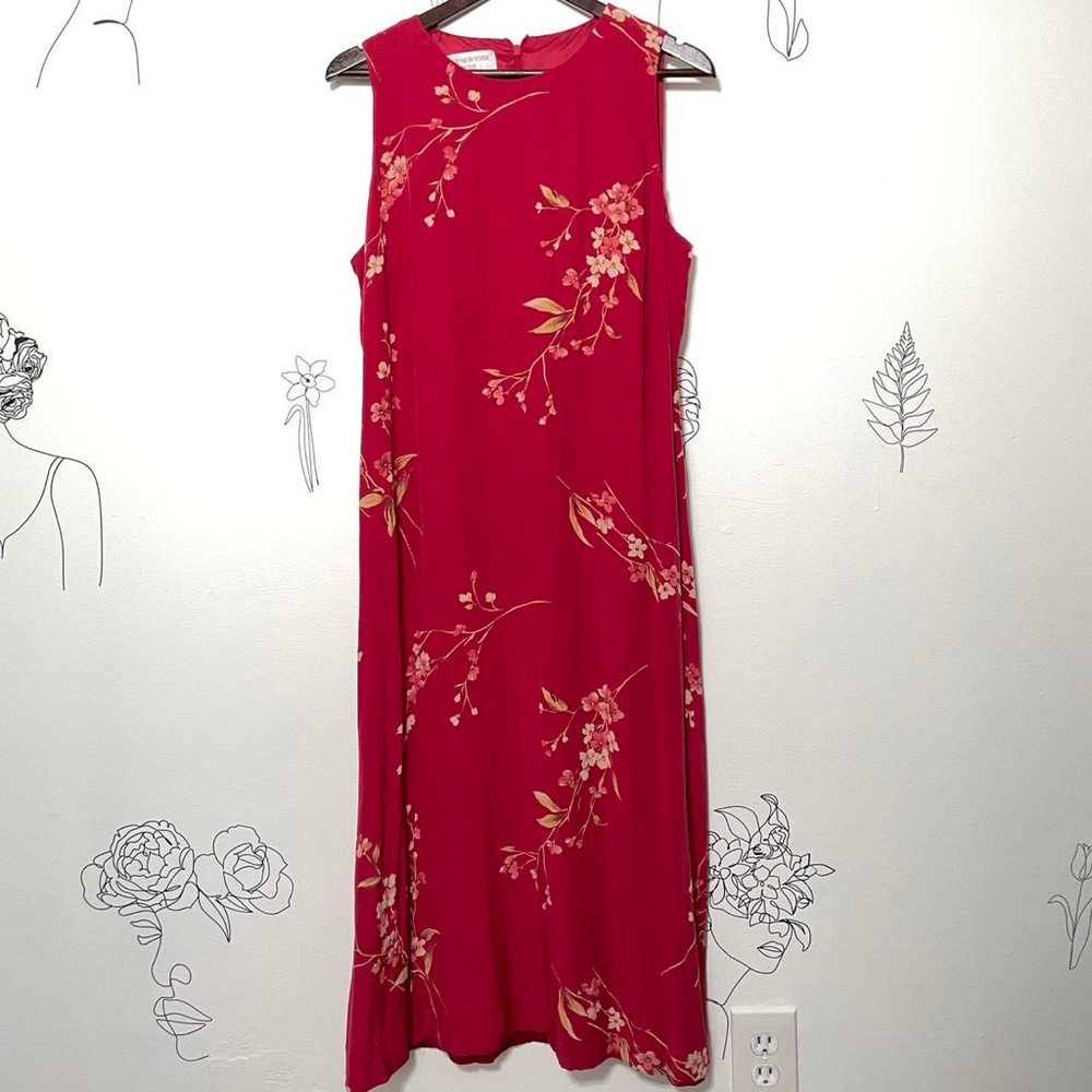 Red Vintage Floral Maxi Dress JONES NEW YORK